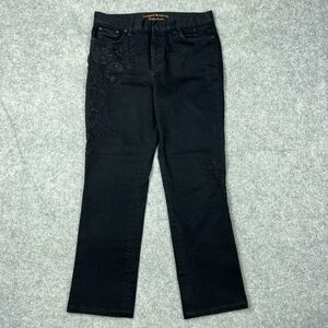Ralph Lauren Jeans Womens 8‎ Black Straight Leg Floral Embroidered Beaded Denim